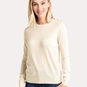 New Tory Burch 100% Cashmere Logo Button Pullover Sweater Size XS